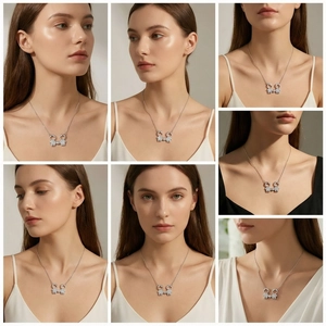 Détail du collier avec pendentif garçon et fille serti de zircons blancs brillants