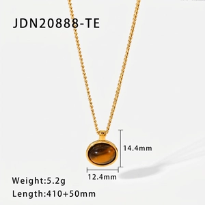 18K gold stainless steel necklace with oval tiger eye stone pendant on white background