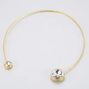 Stainless Steel Open Choker Necklace With Oversized Zircon Crystal Minimalist Nightclub Jewelry For Women Shiny Fashion