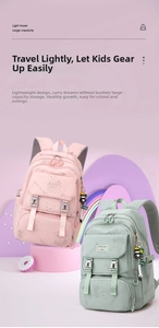 Pink and mint green school backpacks featuring cute bear prints and large capacity design