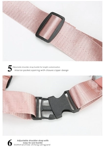 Pink woven nylon bag strap with black plastic slide adjuster and quick release buckle