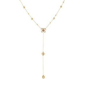 Gold plated Y-shaped necklace with butterfly and rose waterdrop pendant with crystals