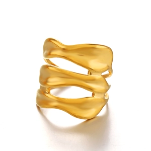 Minimalist wide gold irregular wavy stainless steel ring with a trendy open design