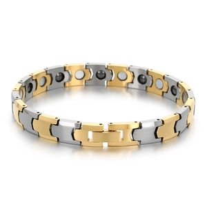 Bracelet bicolore en acier inoxydable or et argent avec maillons magnétiques ronds
