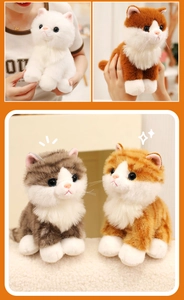 Detailed view of four realistic plush kittens showing soft textures and blue eyes