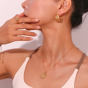 18K gold plated celestial jewelry set with crescent moon star motifs and colorful zircons