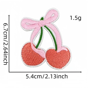 Cute cherry bow embroidered blue series patch for jackets, 6.7cm x 5.4cm size