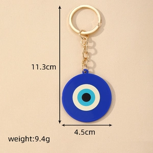 Portachiavi occhio blu in acrilico con anello dorato, lunghezza 11,3 cm e diametro 4,5 cm