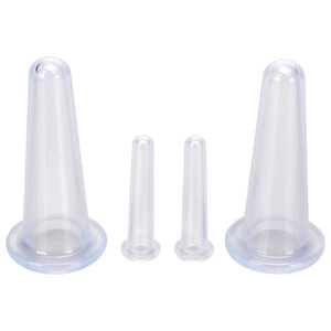 Set of four transparent silicone vacuum cups for facial massage and therapy treatments