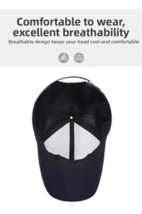 Detail view of the breathable mesh lining and 6-panel structure of the navy baseball cap
