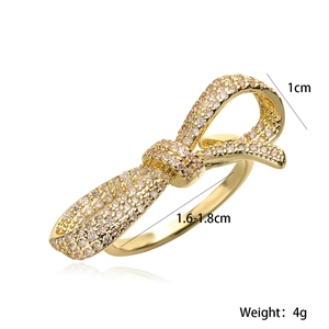 Luxury 18K gold plated bow ring with pavé zircons and adjustable open band design