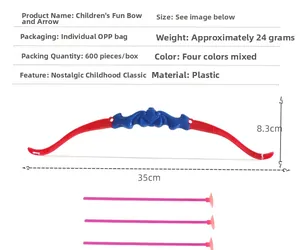 Detailed view of kids plastic bow and arrow set showing 35cm dimensions and components