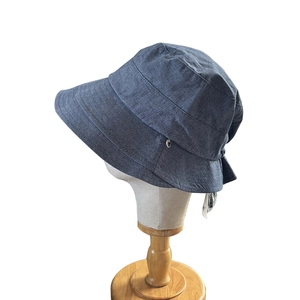 Women's dark blue-grey sun hat with stitching details on a wide brim for summer travel