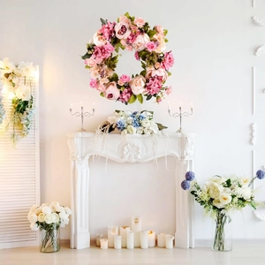 16-inch artificial peony and hydrangea floral wreath for spring wedding and home decor