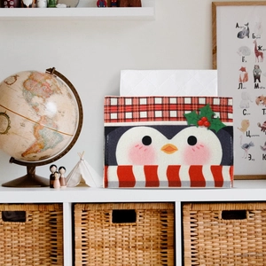 Christmas Tissue Box Cover Cartoon Santa Snowman Penguin Reindeer Print Cloth Napkin Case For Home Festive Table Decoration Xmas Gift