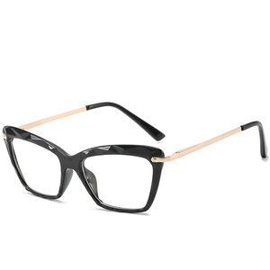 Faceted cat-eye black and gold anti-blue light glasses frame with sleek metal temples