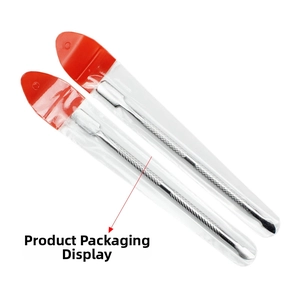 Dual-head stainless steel nail cuticle pusher tools with anti-slip grip and packaging