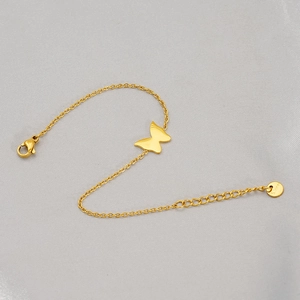 Minimalist gold butterfly bracelet in stainless steel with adjustable lobster clasp