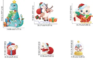 Tableau des tailles d'autocollants de Noël montrant les dimensions des dinosaures