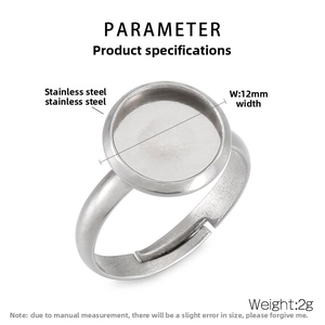 Detailed view of a 12mm round stainless steel adjustable ring blank for DIY jewelry