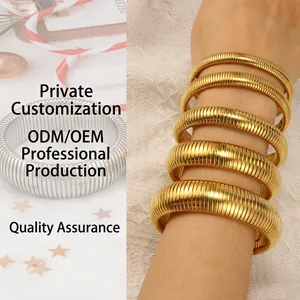 Tubogas Bracelet Stainless Steel Elastic Ribbed Snake Bone Flexible Adjustable Punk Fashion Jewelry For Women