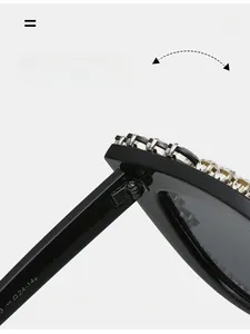 Detail of metal hinge and 51-24-143 spec engraving on rhinestone sunglasses