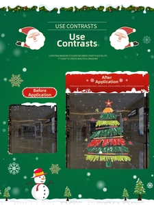 Detailed comparison of colorful PVC Christmas tree window stickers before and after application
