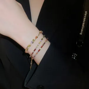 Fashion Colorful Zircon Bracelet For Women Copper Multicolored Rhinestone Open Bangle Luxury Adjustable Jewelry