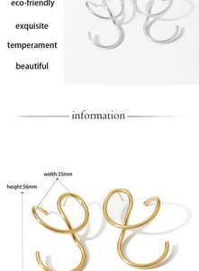 Detailed view of the 56mm irregular gold and silver swirling metal earrings dimensions