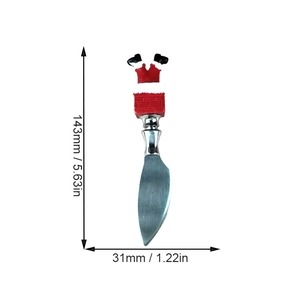 Detailed view of Santa chimney cheese knife with precise length and width dimensions