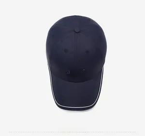Top view of navy blue quick-dry baseball cap with JFBR embroidery and white-trimmed brim