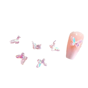 3D aurora iridescent resin double-layer butterfly nail charms set for manicure art