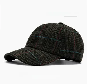 Detail shot of the vintage plaid pattern and textured fabric on this baseball cap