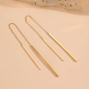 Boucles d'oreilles pendantes barre minimalistes plaquées or 18 carats sur pierre