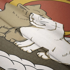 Close-up detail of soft velvet cat tapestry fabric showing plush texture and fine weaving