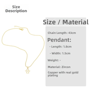 Detail view showing dimensions of angel pendant necklace with gold plating and white zircon