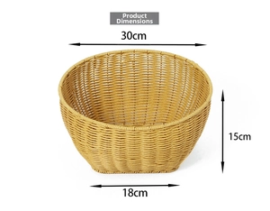 Detailed size specifications for a woven fruit basket with diameter and height measurements