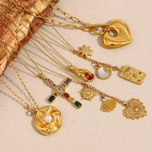 French vintage style 18K gold plated stainless steel necklaces with various charms