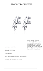 Detailed view of S925 sterling silver cross ear cuffs with antique silver finish