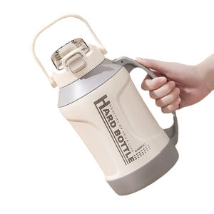 Large capacity CASNO stainless steel sports bottle with handle in beige and grey