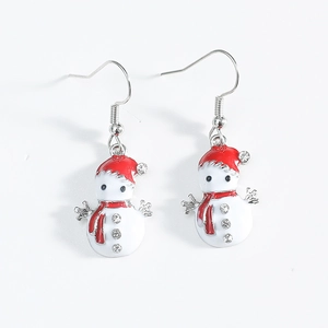 Festive Christmas snowman drop earrings with red enamel and sparkling rhinestones