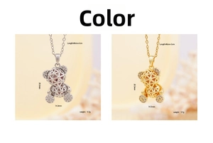 Detail showing dimensions of hollow bear pendant with zircon in gold and silver finish