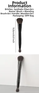 Detailed view of dual-ended makeup brush with soft fiber bristles and 16.8cm black wood handle