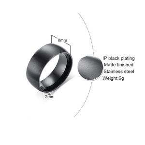 8mm matte black stainless steel ring with brushed vintage finish and IP plating