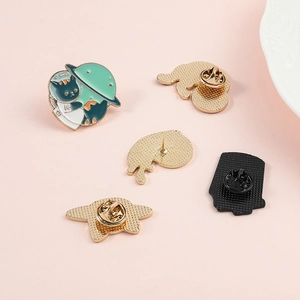 Creative space cat enamel pins set featuring astronaut kitten designs for backpack decoration