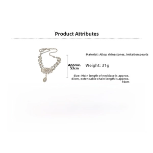 Détails du collier de perles baroques montrant la longueur de 43cm et le poids de 31g