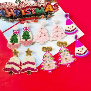 Handmade Beaded Christmas Earrings For Women Festive Seed Bead Santa Claus Christmas Tree Holiday Party Jewelry