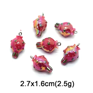 Detailed view of red dragon fruit charms with size 2.7x1.6cm and metal loop for DIY jewelry