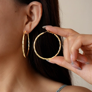 Twisted Geometric Hoop Earrings Brass 14K Gold Plated With 925 Sterling Silver Earring Post Minimalist Jewelry For Women