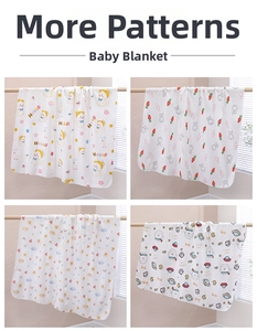 Detailed grid showing diverse printed cotton baby swaddle blankets with cute patterns